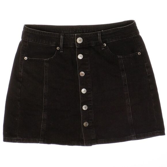 American Eagle Outfitters Dresses & Skirts - American Eagle Skirt Size 4 Womens Black Mid Rise A Line Denim Button Up 29x15.5